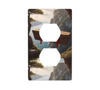 YYHWHJDE Wooden Coffin Hanging from Cliff Picture Double Socket Wall Panel Decorative is Durable and Suitable for Socket Light Switch Accessories 4.5x2.76in