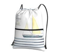YYHWHJDE Words Stripes Yacht Prints Drawstring Backpack - Lightweight Waterproof Gym Bag with Zipper Pocket - Ideal for Travel, Yoga & Sports