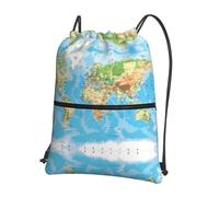 YYHWHJDE World Map Prints Drawstring Zipper Backpack - Lightweight Water-Resistant Gym Bag for Travel, Yoga, and Everyday Adventures