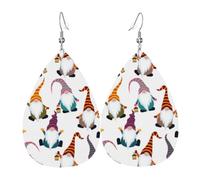 YYHWHJDE Xmas Funny Gnomes Prints Teardrop Leather Earrings - Vibrant Dangle Layers for Women, Lightweight Fashion Jewelry for Parties & Everyday Wear
