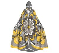 YYHWHJDE Yellow gray flower Prints Halloween Adult Hooded Cloak for Parties and Costumes
