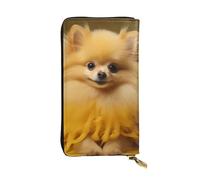 YYHWHJDE Yellow pomeranian Printed Leather long clutch wallet Designed for fashion girls and women stylish and personalized 7.48 x 4.13 in, Black, One Size
