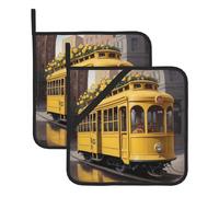 YYHWHJDE Yellow Rose Bus Pattern Square Insulated Pot Holder Set of 2 8x8 in Anti-scalding and Heat-Insulating Waterproof