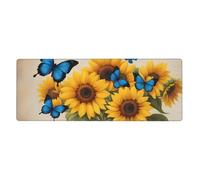 YYHWHJDE Yellow Sunflowers With Blue Butterflies Pattern Extra Large Mouse Pad Strong Adhesion, Durable, Precise Locking Edge 12x31.5in
