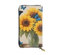 YYHWHJDE Yellow Sunflowers with Blue Butterflies Printed Quality Leather Long Clutch Wallet Designed for Fashion Girls and Women Stylish 7.48 x 4.13 in