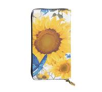 YYHWHJDE Yellow Sunflowers with Blue Butterflies Printing Quality Leather Long Clutch Wallet Designed for Fashion Girls and Women Stylish 7.48 x 4.13 in