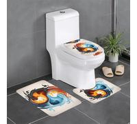 YYHWHJDE yin yang fire Water Picture Three Piece Set of Bathroom Floor mats, Bathroom Shower mats, Anti Slip Quick Drying