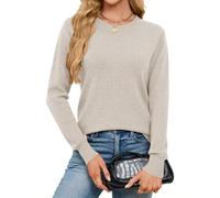 YYIDATON Women Crew Neck Wool Blend Jumpers Casual Basic Long Sleeve Pullover Sweater Tops (Beige, Small)