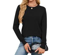 YYIDATON Women Crew Neck Wool Blend Jumpers Casual Basic Long Sleeve Pullover Sweater Tops (Black, Large)