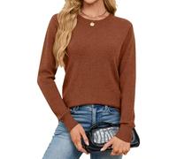 YYIDATON Women Crew Neck Wool Blend Jumpers Casual Basic Long Sleeve Pullover Sweater Tops (Caramel, Small)
