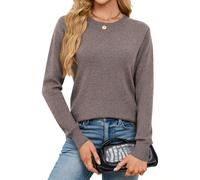 YYIDATON Women Crew Neck Wool Blend Jumpers Casual Basic Long Sleeve Pullover Sweater Tops (Coffe, Medium)