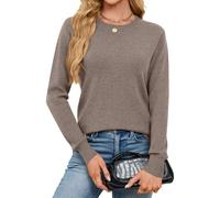 YYIDATON Women Crew Neck Wool Blend Jumpers Casual Basic Long Sleeve Pullover Sweater Tops (Khaki, Large)