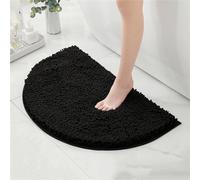 YYINYXY Half Circle Chenille Bathroom Rug Absorbent, Ultra Soft Microfiber Fleece Shower Mat for Bathtub, Toilet, Fluffy Bath Mat Machine Washable (Black, 24x16'')