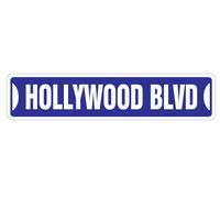 YYIUUK Hollywood BLVD Street Sign California Boulevard CA Tinsel Town | Indoor/Outdoor | Aluminum Metal Tin Sign Wall Decorations 16"x4"