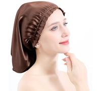 YYKSYDPT 100% Mulberry Silk Hair Cap Silk Bonnet for Sleeping Long Curly Hair Sleeping Cap Hair No Longer Frizzy and Tangled Silk Sleeping Cap (Brown)