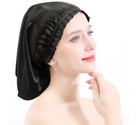 YYKSYDPT 100% Mulberry Silk Hair Cap Silk Bonnet for Sleeping Long Curly Hair Sleeping Cap Hair No Longer Frizzy and Tangled Silk Sleeping Cap (Black)