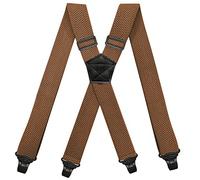 YYKSYDPT Braces Heavy Duty Work Suspenders for Men Airport Friendly 1.5 Inch Wide X-Back with 4 Plastic Clips Gripper Clasps Adjustable Elastic Trouser Pants Hidden Under Shirt or Outside (Camel)