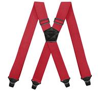 YYKSYDPT Braces Heavy Duty Work Suspenders for Men Airport Friendly 1.5 Inch Wide X-Back with 4 Plastic Clips Gripper Clasps Adjustable Elastic Trouser Pants Hidden Under Shirt or Outside (Red)