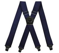 YYKSYDPT Braces Heavy Duty Work Suspenders for Men Airport Friendly 1.5 Inch Wide X-Back with 4 Plastic Clips Gripper Clasps Adjustable Elastic Trouser Pants Hidden Under Shirt or Outside (Navy Blue)