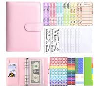 YYKSYDPT Budget Binder Planner, A6 Size PU Leather Binder Notebook with 12 Expense Budget Sheets, 8 PVC Cash Envelope Pockets, 5 Stickers, 5 Index Paper Dividers (Pink)