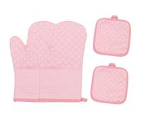 YYKSYDPT Oven Gloves and Potholders, Heat-Resistant Silicone Non-slip Kitchen Oven Mitts for Holder Hot Trays for Cooking, 2 Gloves&2 Potholders (Pink)