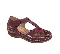 YYKTD Women's Embroidery Closed Toe Wedge Sandals Premium Orthopedic Summer Hollow Out Vintage Sandal Gladiator Outdoor Shoes,Red,US7.5/EU39