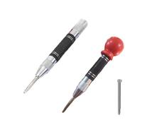 YYLFDC Centre Punch, Heavy Duty Spring Loaded, Adjustable Positioning, Punch Drilling Holes, For Metal, Glass and Wood, Automatic, Red Rubber Handle