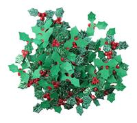 YYlingx 100Pcs Christmas Holly and Berry Christmas Embellishments,Mini Triple Green Leaf Holly Berries Sequins for Christmas Decor,Gift Tag and Card Making