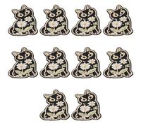 YYlingx 10Pcs Flower Cat Embroidered Patch, Funny Cute Black Cat Clothing Iron-on Embroidered Patch, Cute Pet Animals Sew on/Iron on Patches for Jackets, Hats, Backpacks, Jeans, DIY Clothes