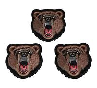 YYlingx 3Pcs Cool Bear Embroidered Patch, Ferocious Bear Clothing Iron-on Embroidered Patch, Cute Pet Animals Sew on/Iron on Patches for Jackets, Hats, Backpacks, Jeans, DIY Clothes