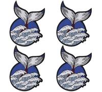 YYlingx 4PCS Whale Tail in The Wave Iron on Patches, Whale Tail Shape Blue Ocean Embroidered Patches, Sew On Decorative Appliques for Clothing
