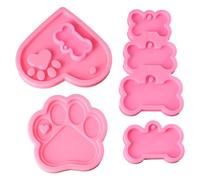 YYlingx 5 Pcs Resin Molds Silicone Keychain, Large Dog Paw Shape Heart Silicone Moulds for Dog Tag Polymer Clay, Cake
