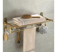 YYLIVING Bathroom Nail Free Foldable Antique Brass Bath Active Bathroom Towel Racks Double Towel Shelf with Hooks Bathroom Accessories