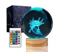 YYLZEPHB 3D Axolotl Crystal Ball Night Light with Woodern Base,16 Colors with Remote Control Cool Desk Decor Gifts for Kids Friends (Axolotl-b)