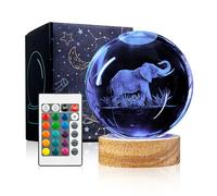 YYLZEPHB 3D Elephant Crystal Ball Night Light With Wooden Base, 3.15" Glass Lamp With 16 Colors, Cool Desk Decor Gifts for Women, Kids, Friends, Adults