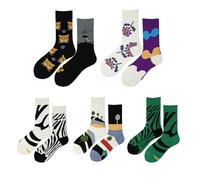 YYMIEU Novelty Crew Cozy Socks Funny Cute Women Socks Asymmetric Style Gifts,5 Pairs, Animal and Nature Patterns