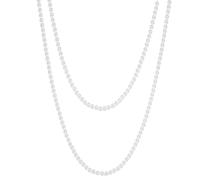 Yymobt 1920s Gatsby Long Pearl Necklace for Women - Cream White Faux Pearls Strand Layered Beaded Costume Jewelry - 59" Length, 8mm Diameter, Handmade Imitation Pearls for Party & Casual Wear