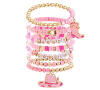 Yymobt 8 Pcs Western Cowgirl Beaded Stretch Bracelets Stackable Bohemian Jewelry for Women Teens Cowgirl Hat Boot Accessories for Parties Christmas Birthdays Daily Wear