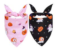 Yymobt Halloween Dog Bandanas, 2Pcs Cute Ghost Pet Scarf Adjustable Pumpkin Triangle Puppy Scarves Plaid Reversible Colorful Bib for Small Medium Large Dogs Cats Gifts