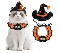 Yymobt Halloween Pet Costume with Hand-Knit Pumpkin Witch Hat and Cat Bandana Halloween Costume for Cats and Small Dogs Cat Witch Outfit Pet Accessories