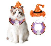 Yymobt Halloween Pet Costume with Hand-Knit Pumpkin Witch Hat and Ghost Bandana Halloween Costume for Cats and Small Dogs Cat Witch Outfit Pet Accessories