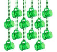Yymobt St Patricks Day Shot Glasses Bead Necklaces 12 Pcs Green Beer Mug for St. Patricks Party Plastic Shot Glass Necklace Patricks Day Party Favor