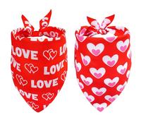 Yymobt Valentine's Day Dog Bandanas 2 Pack Love Pink White Heart Puppy Bandannas Double-Layered Triangle Adjustable Scarf for Dogs Cats Double Hearts