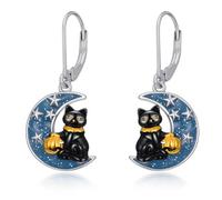 YYmqmq Moon Earrings with Black Cat 925 Sterling Silver Halloween Pumpkin Earrings Leverback Black Cat Jewelry Halloween Gifts for Women Girlfriend Wife Lovers