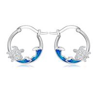 YYmqmq SeaTurtle Women's Dolphin Hummingbird Earrings, 925 Sterling Silver, Sea Wave Earrings, Hoop Earrings, Sea Turtle, Dolphin, Jewelry Gifts, Sterling Silver, No Gemstone