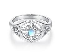 YYmqmq Witch Knot Ring for Women Sterling Silver Moonstone Abalone Shell Celtic Knot Celtic Witch Jewelry Witch Jewelry Gift for Mother, Sterling Silver, Moonstone