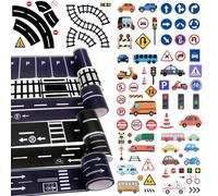 YYMT 14-Piece Road Tape DIY Traffic Sign Set - 6 Rolls Removable Road/Train Track Tape & 8 Traffic Sign Stickers, Create Custom Tracks for for Play Streets, DIY Art Projects, Toy Car Scenes (5cm x 5m)