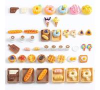 YYMT 45pcs Miniature Food & Drink Set, 1:12 Scale Dollhouse Kitchen Accessories with Resin Cake, Coffee, Dessert Models for Pretend Play, DIY Displays, Gnome Door Decor, and Party Tabletop Scenes