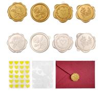 YYMT 48-Piece Gold & White Wax Seal Stickers Self-Adhesive - Heart, Rosemary & Rose Embossed Design for Invitations, Envelopes, Gift Wrapping & DIY Projects, Perfect for Weddings, Birthdays & Parties