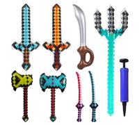 YYMT Pack of 8 Inflatable Swords Set, Inflatable Sword for Role Play, Inflatable Toy Weapons with Pixel Design for Pirate Cosplay, Theme Parties, Carnival, Halloween and Pool Parties